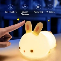 DIWUJI Cute Silicone Bunny Led Night Light,Squishy Lamp 16 Color Changing Bedside Lamp For Baby Nursery,Kawaii Animal Lamp For Bedroom Birthday Gift For Girl,Boy&Toddlers(Bunny Lamp V2),White