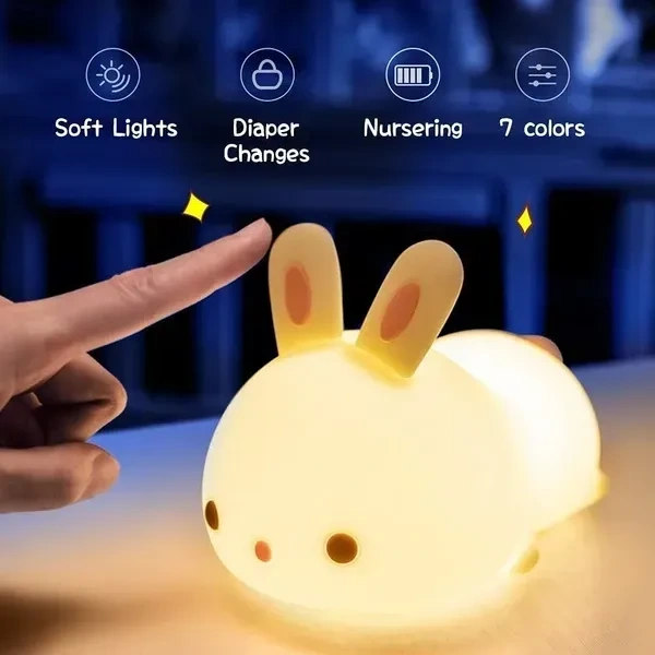 DIWUJI Cute Silicone Bunny Led Night Light,Squishy Lamp 16 Color Changing Bedside Lamp For Baby Nursery,Kawaii Animal Lamp For Bedroom Birthday Gift For Girl,Boy&Toddlers(Bunny Lamp V2),White