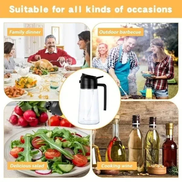 2 In 1 Olive Oil Dispenser & Oil Sprayer, 550 ml Glass Oil Vinegar Bottle, Multi-Colour (Pack of 1)