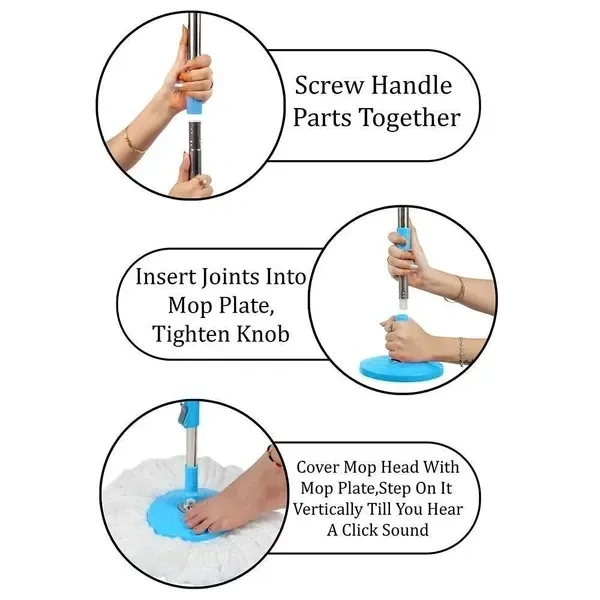 Mop Stick for Floor Cleaning, 360 Degree Spin Mop Stick Rod with 1 Microfiber Refill | Standing Magic Pocha with Easy Grip Handle (Blue Colour)