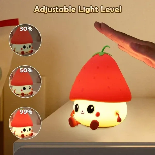 NYRWANA Night Lamp For LED Bedroom, Cute Lamp, Light Lamp, Rechargeable Night Lamp For Kids, Cute Night Lamp, Silicone Lamp, Birthday Gifts, Kids Room Decor, Diwali Light, Strawberry Lamp (Red)