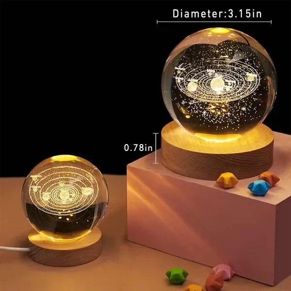 Desidiya Unique 3D Universe Crystal Ball Night Light with Wooden Base - LED USB Table Lamp for Kids, Teens, and Home Decor