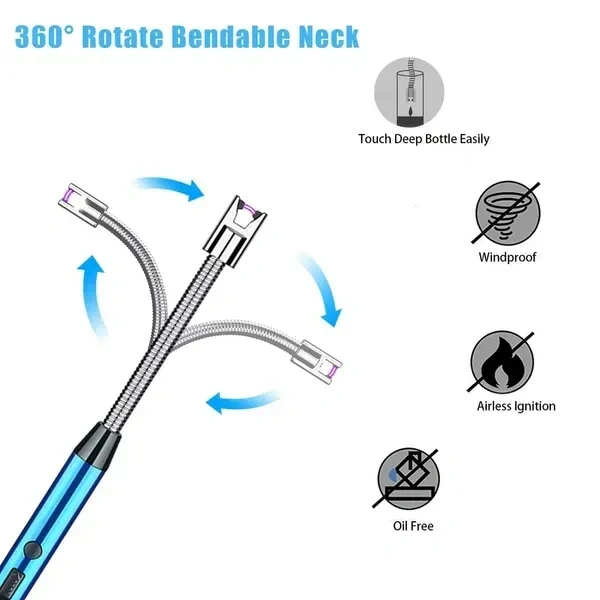 Electric Lighter for Candles Rechargeable Electric Gas Lighter Home Use Candle Lighter Plasma Flameless Windproof USB Lighter 360° Flexible Neck Arc Lighter (Multicolor)