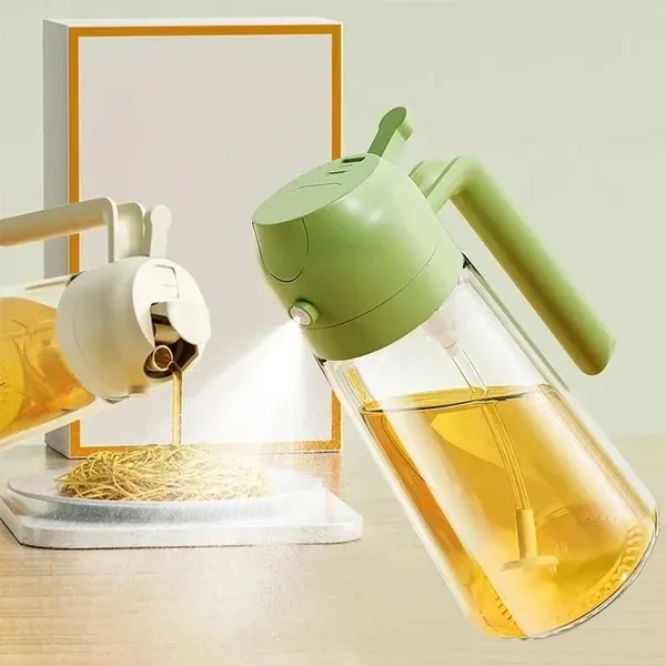 2 In 1 Olive Oil Dispenser & Oil Sprayer, 550 ml Glass Oil Vinegar Bottle, Multi-Colour (Pack of 1)