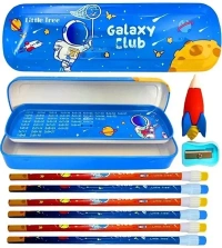 TEMSON Stationary Set for Kids, Cartoon Theme Stationary Kit for Boys, Pencil Set for Kids, Eraser Set for Kids, - Stationary Kit Set for Boys/Birthday Gifts for Kids (GP 8001-E) (Space)
