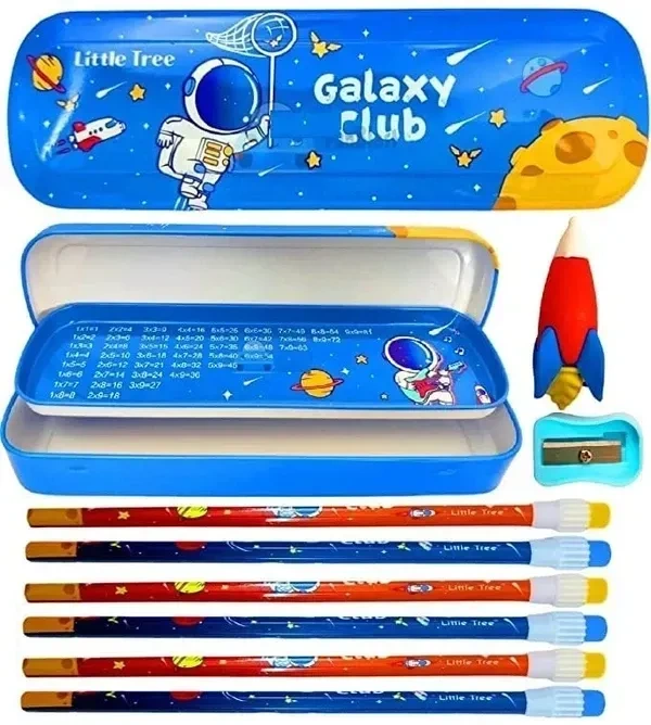 TEMSON Stationary Set for Kids, Cartoon Theme Stationary Kit for Boys, Pencil Set for Kids, Eraser Set for Kids, - Stationary Kit Set for Boys/Birthday Gifts for Kids (GP 8001-E) (Space)