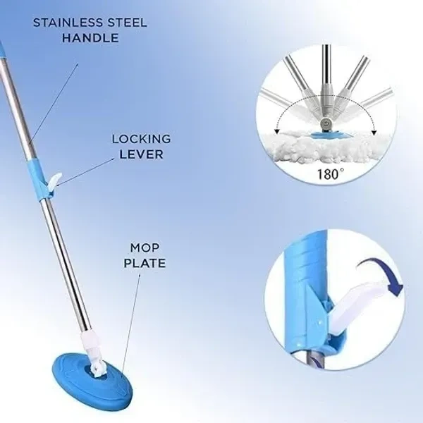 Mop Stick for Floor Cleaning, 360 Degree Spin Mop Stick Rod with 1 Microfiber Refill | Standing Magic Pocha with Easy Grip Handle (Blue Colour)