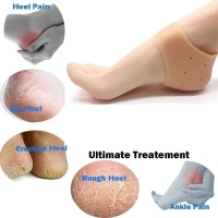 Anti Heal Crack Silicone Gel Heel Pad Socks for Pain Relief - 1 Pair (Beige, Free Size)