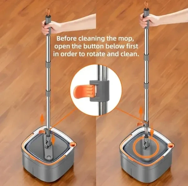 Spin Mop and Bucket Set with Self Separation Dirty and Clean Water System, Square Mop Bucket Self Wringing 360° Rotating Clean Floor Mop-Head for Hardwood Tile Marble Floors (Mop Set with 2pads)