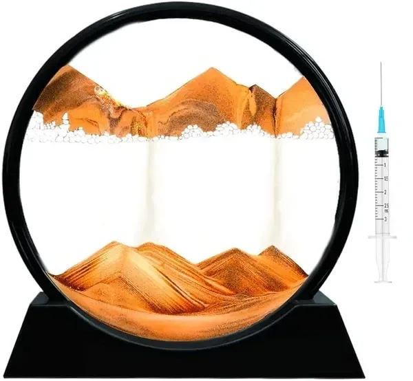 7inch Moving Sand Art Picture Glass Liquid Painting 3D Natural Landscape showpieces for Home Decor Antique Gifts for Kids Office Desktop Decoration