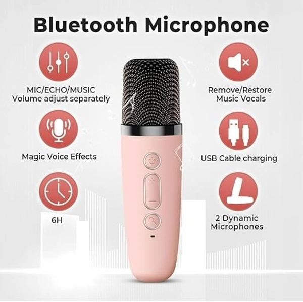 Karaoke Speaker with Mini Portable Blue-Tooth Wireless Microphone and Dynamic Lights Birthday Gift – Model K12 Excellent Toy for Kids 2 3 4 5 6 Year