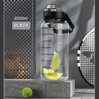 JNT 2L Capacity Belt Straw Transparent Motivational Water Bottle for Office, School, College & Gym Time Marker Leak Proof & Break-Proof BPA-Free (Multi)