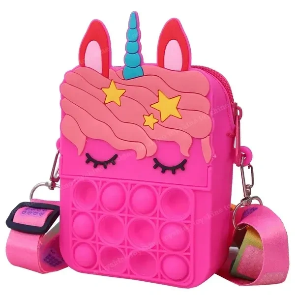 FunBlast Unicorn Pop it Sling Bag - Crossbody Bag for Kids, Pop it Purse for Girls, Stress Relief Toys Pop It Bag for Girls, Fidget Purse for Kids, (Pack of 1 Pcs)