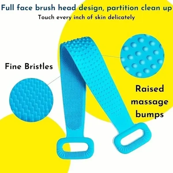 Silicone Body Back Scrubber Belt With Double Side Bathing Brush for Skin Deep Cleaning Massage Multi-Color - K P CREW