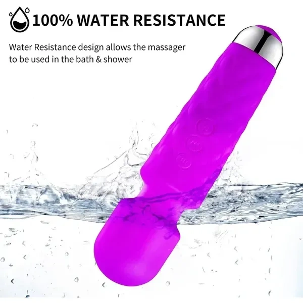 FERMOR Silicone Wand Massager USB Rechargeable 20 vibration Patterns 8 Speeds 100% waterproof siliconPortable Hand Held Electric Cordless Personal Full Body Massager.