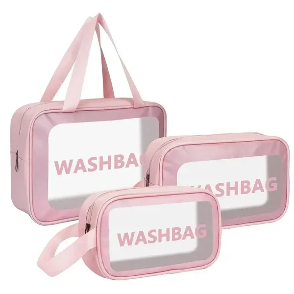 Makeup Travel Pouch, Cosmetic Bag, Travel kit Pouch for Toiletries, Brushes and Cosmetics - Set of 3 - Washbag Pouch - White