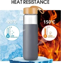 550 ML Borosilicate Glass Water Bottle with Bamboo Lid and Silicone Sleeve - BPA-Free