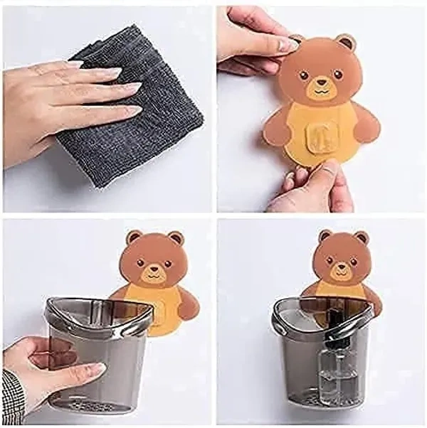 1 PC Self Adhesive Wall Mounted Teddy Bear Tooth Brush Holder Multipurpose Teddy Bear Toothbrush Holder Cup with Strong Adhesive Sticker, Stand for Toothpaste, Comb, Brush, Cream