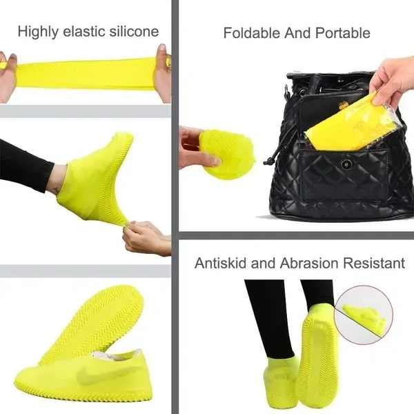 SHAKTISM Waterproof Silicone Shoe Covers, Reusable Rain Boots for Outdoor Activities, Lightweight, Foldable, Easy to Clean - 1 Pair (Random Colour) Multi