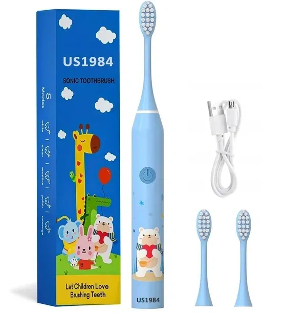 Sonic Electric Toothbrush for Kids with 5 Modes, 3 Brush Heads & Rechargeable Battery, Ultra Soft Nylon Bristles, IPX7 Waterproof, Electric Power Tooth brush