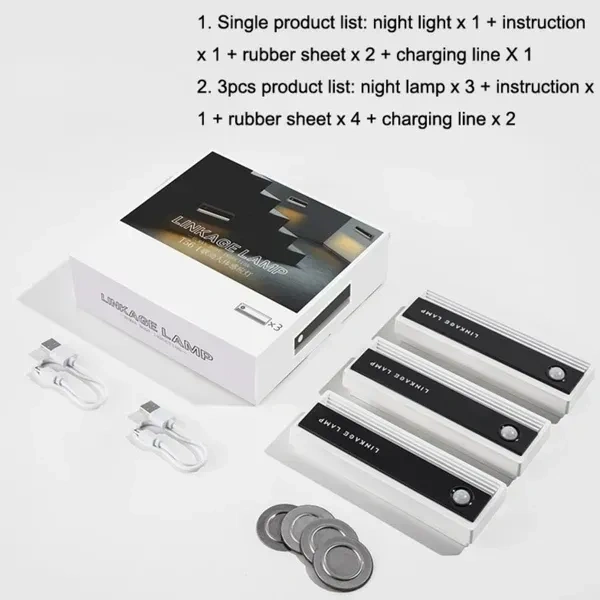 3Pcs Linkage LED Motion Sensor Night Wall Light, Wireless Human Body Induction Floor Lamp Stair Tread Light Smart Charging for Indoor Outdoor