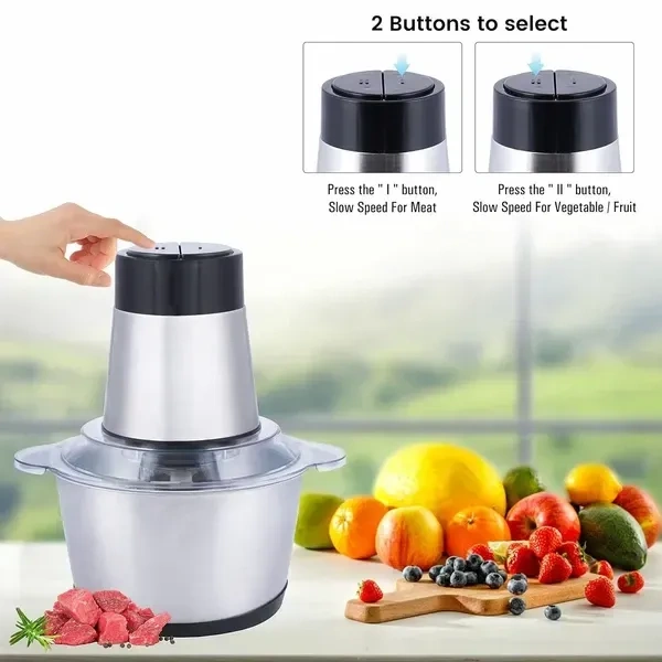 PRSVIKE Electric Chopper, Meat Grinders with Stainless Steel Bowl Heavy 700W Motor - 2 Speed Modes for Kitchen Food Processor, Meat, Vegetables, Onion, Mince (Electric, 2 Liter)
