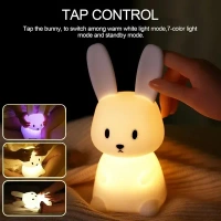 Bunny Night Light For Kids, Cute Animal Night Lamp For Nursery,Kawaii Squishy Silicone Bunny Touch Lights,Portable With Usb Rechargeable, Gifts For Baby Girls And Boys (Bunny) - Led, White