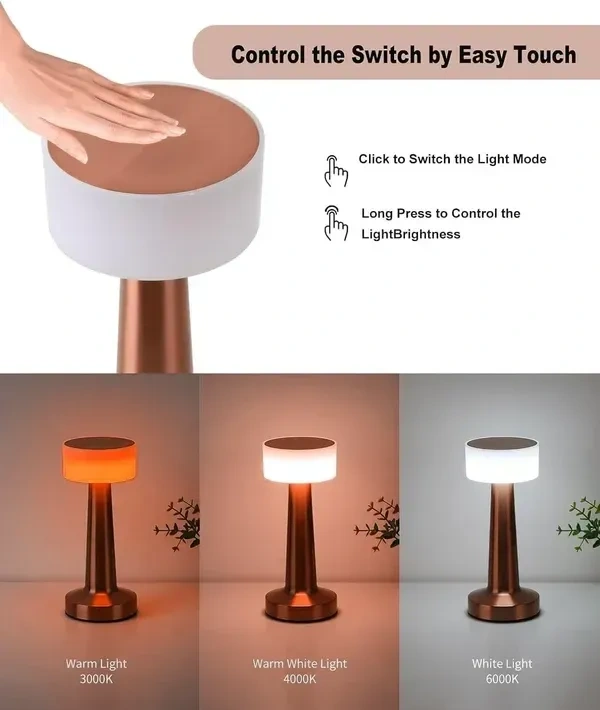 SPARC LIGHTS® Barbell (Touch Sensor) Table Lamp with 3 LED Changing Colors in a (Rose Gold) Finish Metalic Body