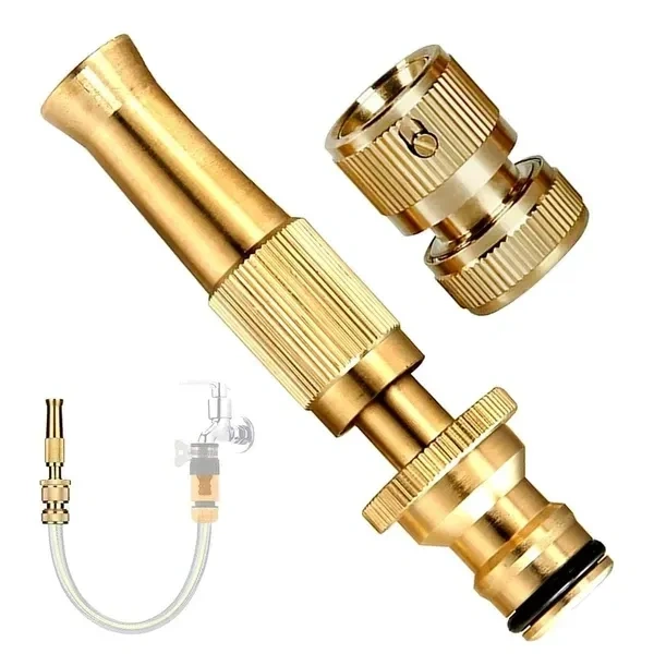 Rewup Pressure Water Spray Gun Nozzle Car Bike Washing Nozzle Water Pressure Booster Brass Nozzle Suitable For 1/2 Nozzles Hose Pipe Clean Shave Car/- (Golden)