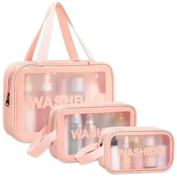 Makeup Travel Pouch, Cosmetic Bag, Travel kit Pouch for Toiletries, Brushes and Cosmetics - Set of 3 - Washbag Pouch - White
