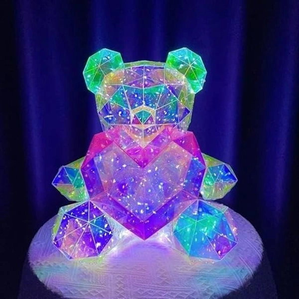 Tagve Gorgeous Shining LED Teddy Bear Holding a Pink Heart, Forever Valentine's Day Anniversary and Birthday 10 inch Mood Lighting Galaxy Lamp