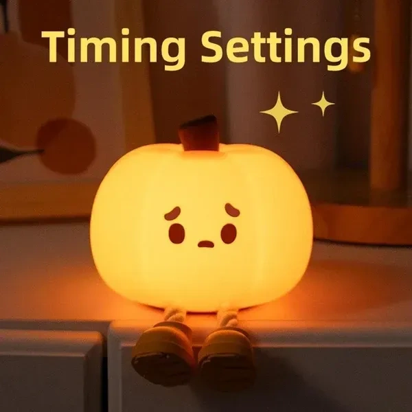 Star prim Pumpkin Night Light - 3 Level Dimmable Cute Led Pumpkin Lamp, Silicone Dimmable Nursery Nightlight for Kids, Rechargeable Bedside Tap Lamp, Funny Office Desk Decor and Gift
