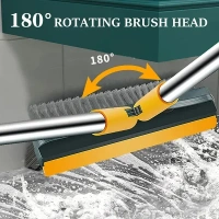 Bathroom Cleaning Brush with Wiper 3 in 1 Tiles Cleaning Brush Floor Scrub Bathroom Brush with Long Handle 120° Rotate Bathroom Floor Cleaning Brush Home Kitchen (3 in 1 Brush)