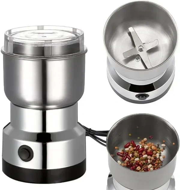Nima Stainless Steel Multifunctional Electric Grinder & Coffee Maker - Mini Spice, Coffee, and Masala Grinder for Beans, Nuts, and Grains - Household Mixer Grinder (Silver)