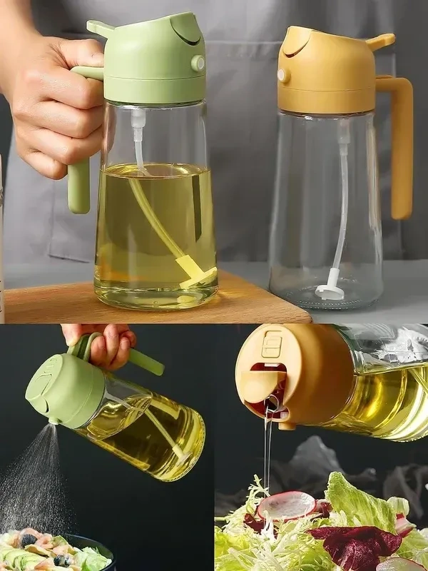 2 In 1 Olive Oil Dispenser & Oil Sprayer, 550 ml Glass Oil Vinegar Bottle, Multi-Colour (Pack of 1)