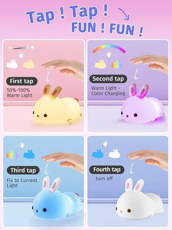 DIWUJI Cute Silicone Bunny Led Night Light,Squishy Lamp 16 Color Changing Bedside Lamp For Baby Nursery,Kawaii Animal Lamp For Bedroom Birthday Gift For Girl,Boy&Toddlers(Bunny Lamp V2),White