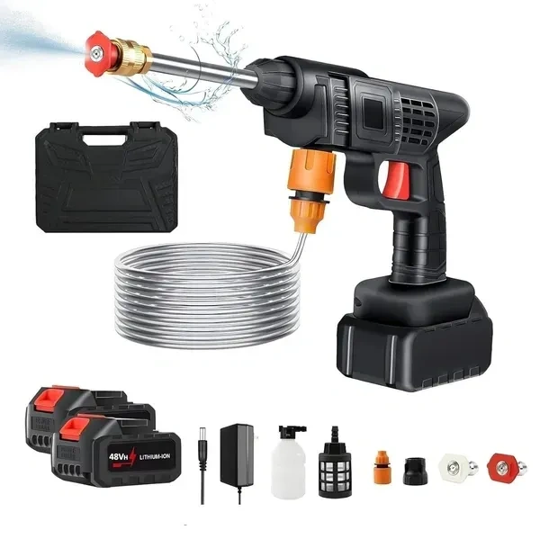 Double Battery Rechargeable Electric Water Spray Gun with Adjustable Nozzle,48V Cordless High-Pressure Washer Powerful Handheld Washer for Car, Bike & Home Cleaning
