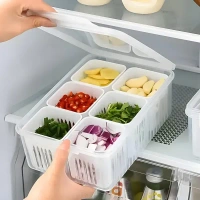 FROWWY 6-in-1 Fridge Storage Boxes | Multipurpose Freezer Storage Containers for Kitchen | Vegetable Storage, Draining Crisper, and Refrigerator Food Box