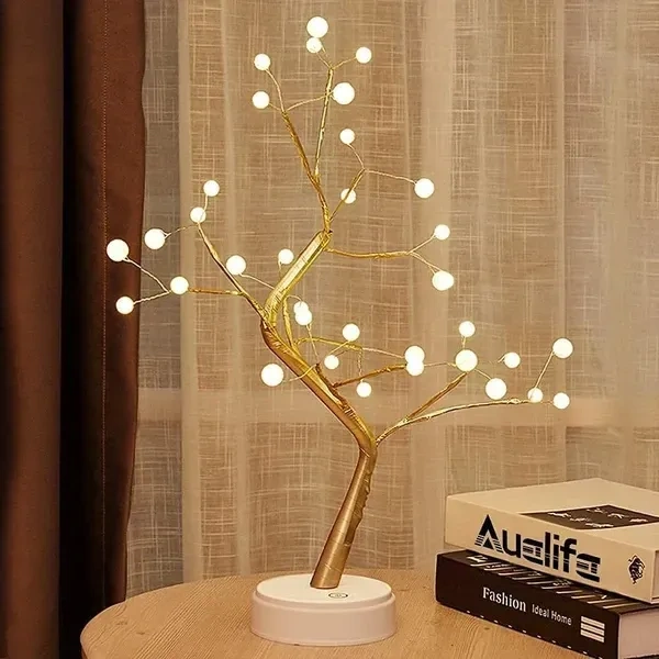 HEADLY 36-LED Shimmer Pearl Tree Desk Tabletop Bonsai Tree Touch Lamp Switch Night Tree Decor Fairy Lights Candle for Festivals, Gifts, Decoration (Warm White)