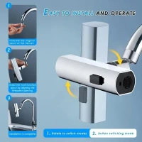3 in 1 Waterfall Kitchen Faucet 360° Swivelling Anti-Splash Sink Faucet Sprayer Adapter Waterfall Faucet with Pull Down Sprayer Universal Tap Extender for Kitchen and Bathroom Sink and Wash Basin