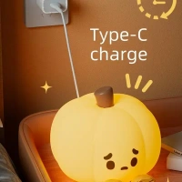 Star prim Pumpkin Night Light - 3 Level Dimmable Cute Led Pumpkin Lamp, Silicone Dimmable Nursery Nightlight for Kids, Rechargeable Bedside Tap Lamp, Funny Office Desk Decor and Gift