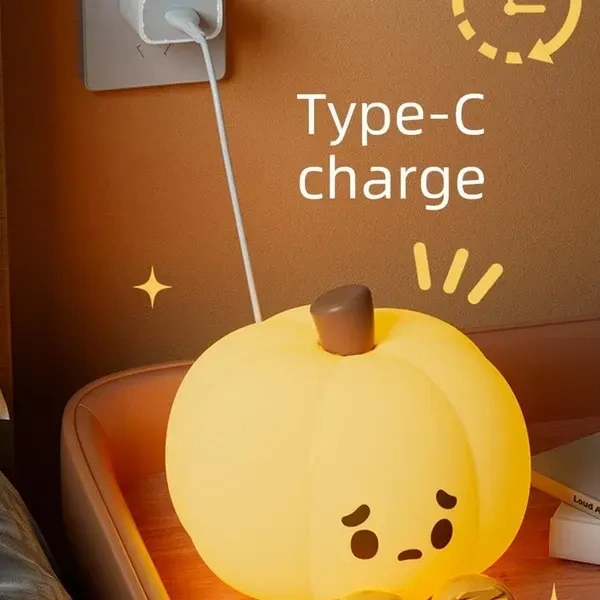 Star prim Pumpkin Night Light - 3 Level Dimmable Cute Led Pumpkin Lamp, Silicone Dimmable Nursery Nightlight for Kids, Rechargeable Bedside Tap Lamp, Funny Office Desk Decor and Gift