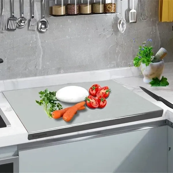 OrganizeMee Chopping Board Stainless Steel Metal Cutting Kitchen,Heavy Duty Chopping-Board Vegetable, Meats vegetable Chopper Boards, Safe Durable with Anti-Skid Silicon Pad (Extra Large)(45CM X 31CM)