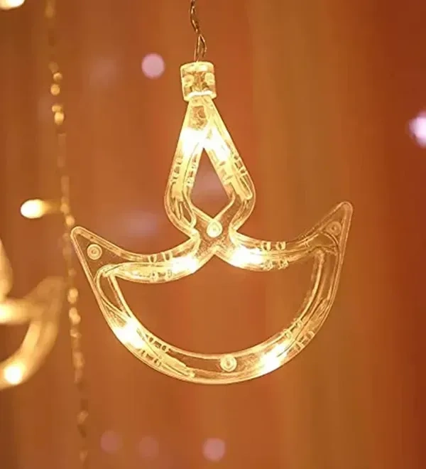 Warm White Diya/Diwali Light Curtain, Led String Copper Lights with Pack of 6+6 Hanging Diyas