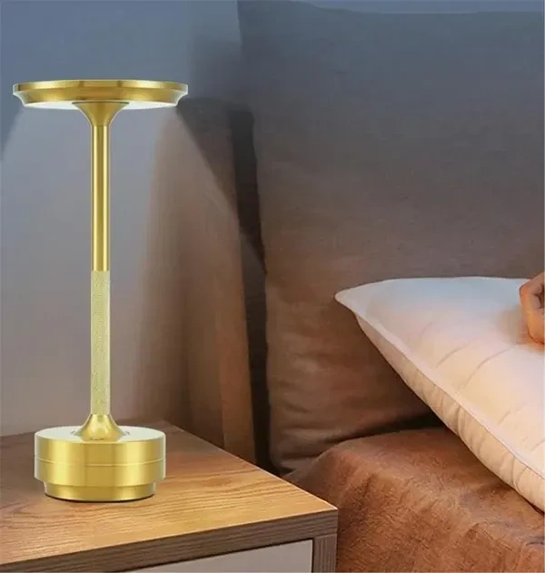 Desidiya Metal Rechargeable Cordless Led Table Lamps Touch Sensor Light, 3-Levels Portable Dimming Wireless Battery Operated Lamp,Nightstand Lamp/Night Light/Restaurant Table/Outdoor/Coffee/Bar(Gold)