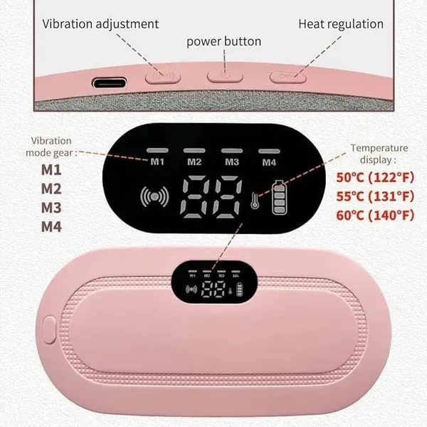 Period Cramp Relief Heating Pad Pain Device with 4 Massage Modes for Menstrual Pain and Belly or Back Pain Relief, LED Display, Comfortable Belt
