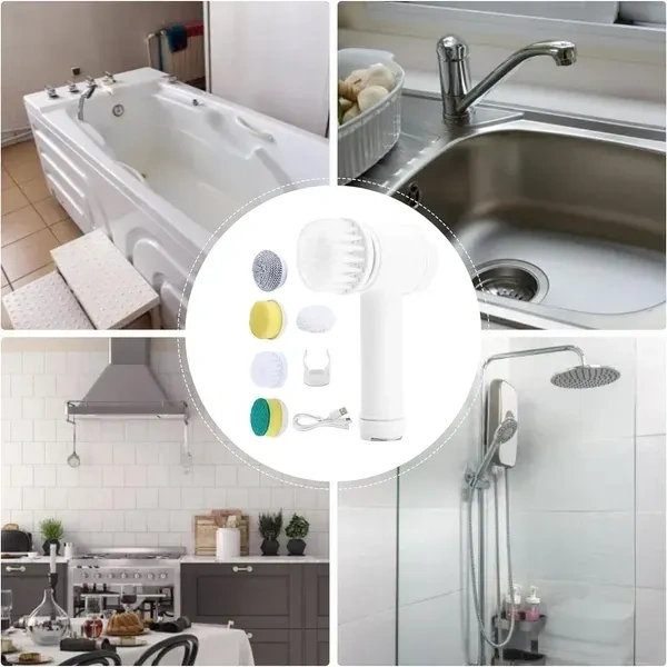 ZUPTIX Multi-Functional Electric Cleaning Brush 5 in 1 Magic Power Scrubber Household Cleaning Tools Spin Scrubber with Buffer Polisher, for Bathroom, Shower, Tub, Kitchen Floor