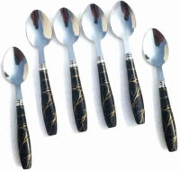 3 pc set Spoons Set Dining Table Marble Look Ceramic Design Abs Dinner Spoon Stainless Steel Table Spoon Set