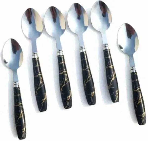 3 pc set Spoons Set Dining Table Marble Look Ceramic Design Abs Dinner Spoon Stainless Steel Table Spoon Set