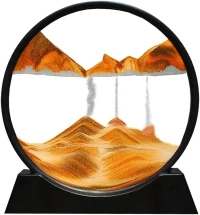 3D Dynamic Sand Art Liquid Motion, Moving Sand Art Picture Round Glass, 3D Deep Sea Sandscape in Motion Display, Flowing Sand Frame for Desktop, Home, Office, Work Decor